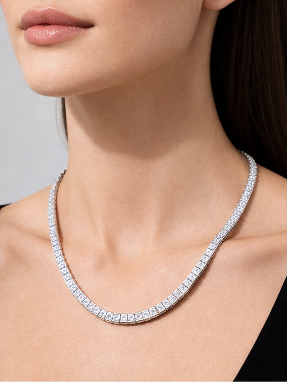 Iced Tennis Necklace – Rhodium Plated | Premium CZ Stones - Picture 1 of 2